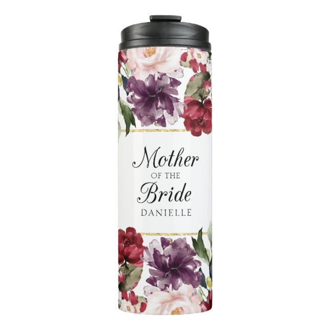 Burgundy Bliss Mother of the Bride Wedding Party Thermal Tumbler (Front)