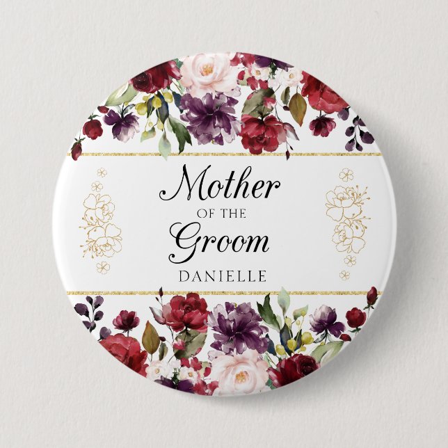 Burgundy Bliss Mother of the Groom Monogrammed Pin (Front)