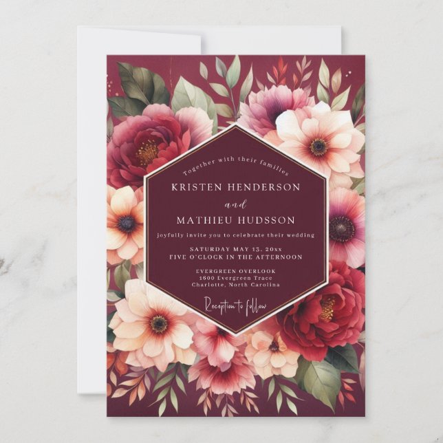 Burgundy Bloom Alchemy Wedding Invitation (Front)