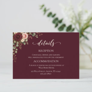 Burgundy Bloom Autumn Wedding Details Card