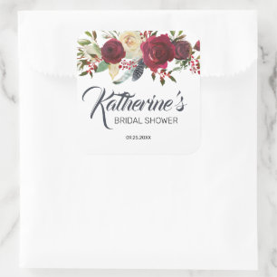 Burgundy Bloom Boho Floral Bridal Shower Square Sticker