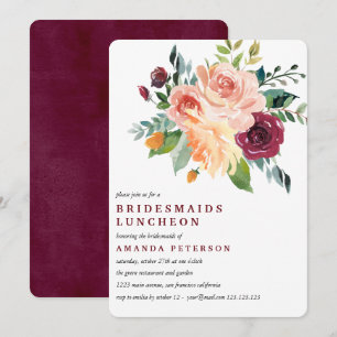 Burgundy Bloom Bridesmaids Luncheon Wedding Invitation