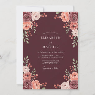 Burgundy Bloom Brushstroke Wedding Invitation
