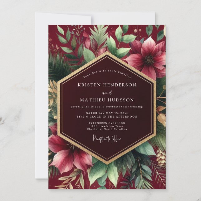 Burgundy Bloom Elegance Wedding Invitation (Front)