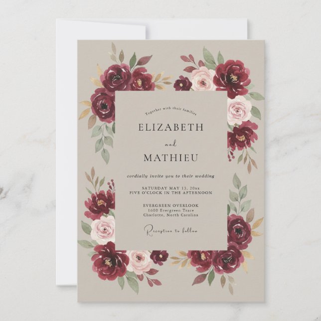 Burgundy Bloom Ethereal Wedding Invitation (Front)