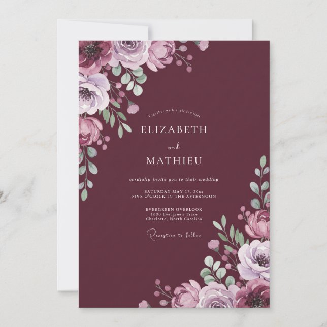 Burgundy Bloom Flourish Wedding Invitation (Front)