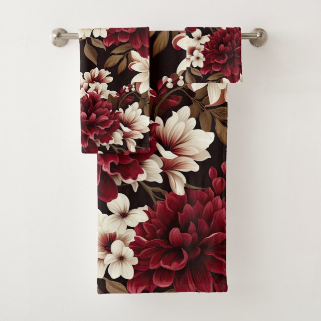 Burgundy Bloom Flowers Bath Towel Set (Insitu)