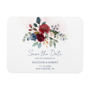 Burgundy Bloom Greenery Wedding Save the Date Magnet
