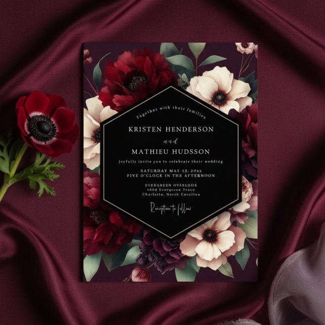 Burgundy Bloom Luxe Wedding Invitation (Creator Uploaded)