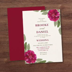 Burgundy Bloom Muted Leaf Wedding Invitation