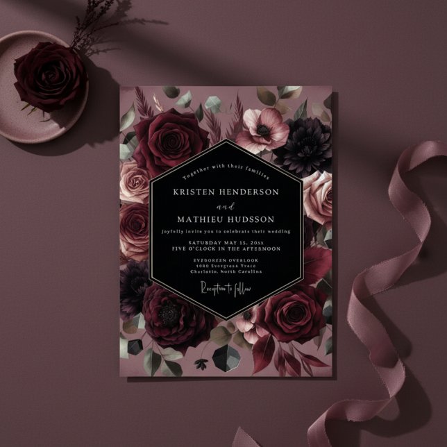 Burgundy Bloom Opulent Wedding Invitation (Creator Uploaded)