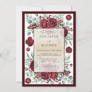 Burgundy Bloom Romantic Botanical Wedding Invitation