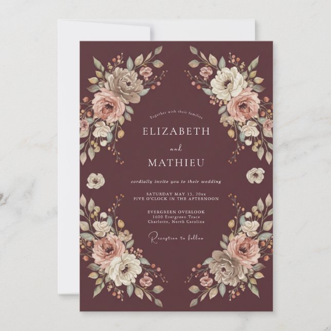 Burgundy Bloom Romantic Flourish Wedding Invitation (Front)