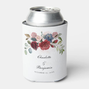 Burgundy Bloom Rustic Floral Wedding Party Can Cooler