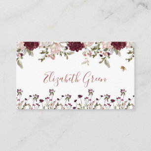 Burgundy Bloom   Watercolor Floral Business Card