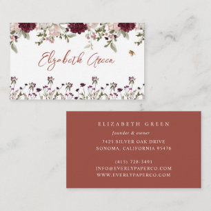 Burgundy Bloom   Watercolor Floral Business Card