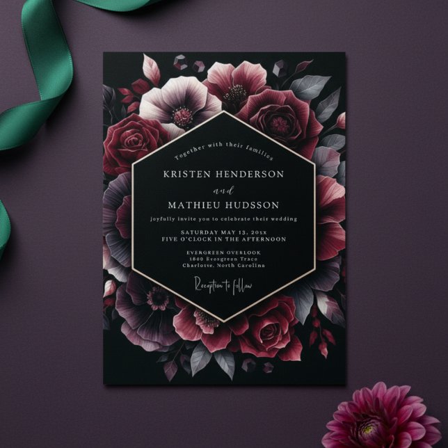 Burgundy Bloom Wedding Invitation (Creator Uploaded)