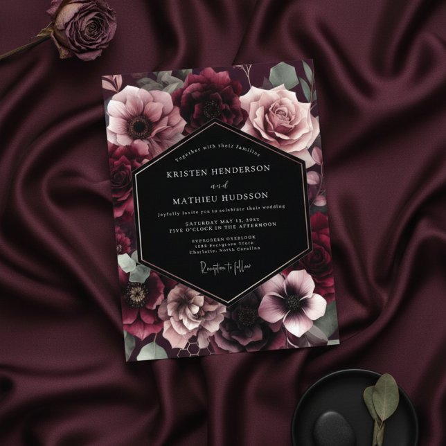 Burgundy Bloom Wedding Invitation (Creator Uploaded)