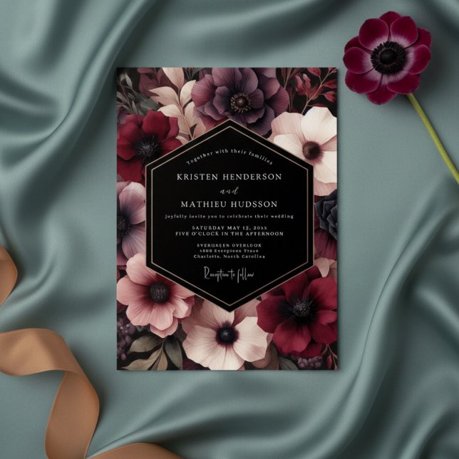 Burgundy Bloom Whimsical Wedding Invitation (Creator Uploaded)