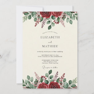 Burgundy Bloom Woodland Wedding Invitation