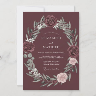 Burgundy Bloom Wreath Romance Wedding Invitation