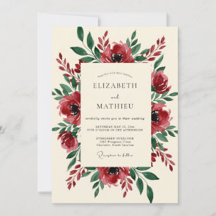 Burgundy Blooming Botanical Wedding Invitation