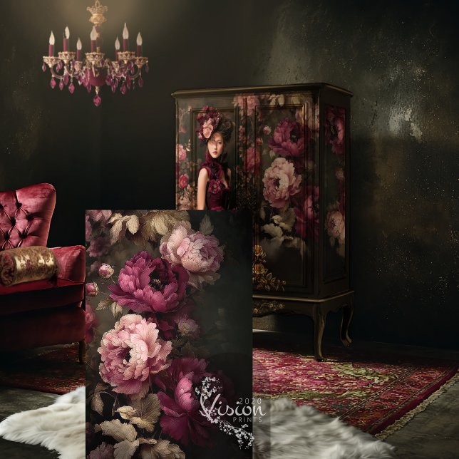 Burgundy Blooms, Dark Moody, Peony Floral Tissue Paper (Burgundy Blooms Dark Moody Romantic Peony Florals, Decoupage Tissue Paper)