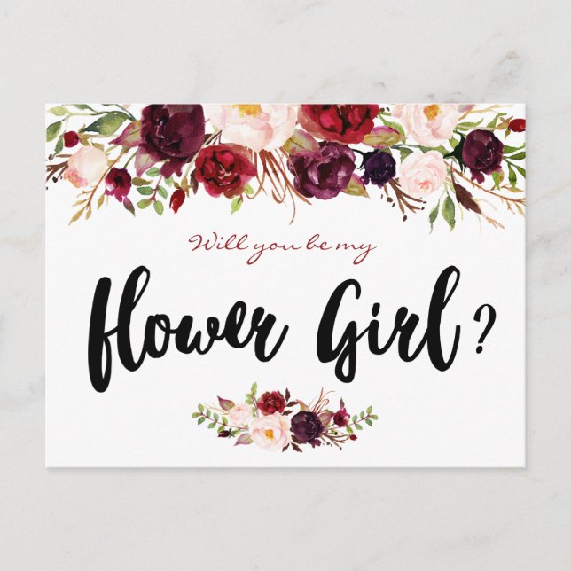 Burgundy blooms will you be my Flower Girl card (Front)