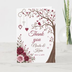 Burgundy Blossom Anniversary Party Thank You Card