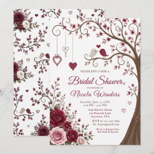 Burgundy Blossom Bridal Shower Invitation