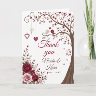 Burgundy Blossom Engagement Party Thank You Card