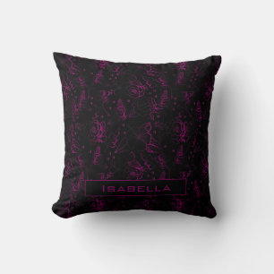 Burgundy blossom floral pattern personalised name  cushion