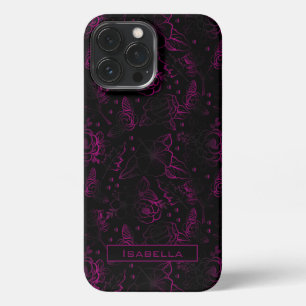 Burgundy blossom floral pattern personalised name iPhone 13 pro max case