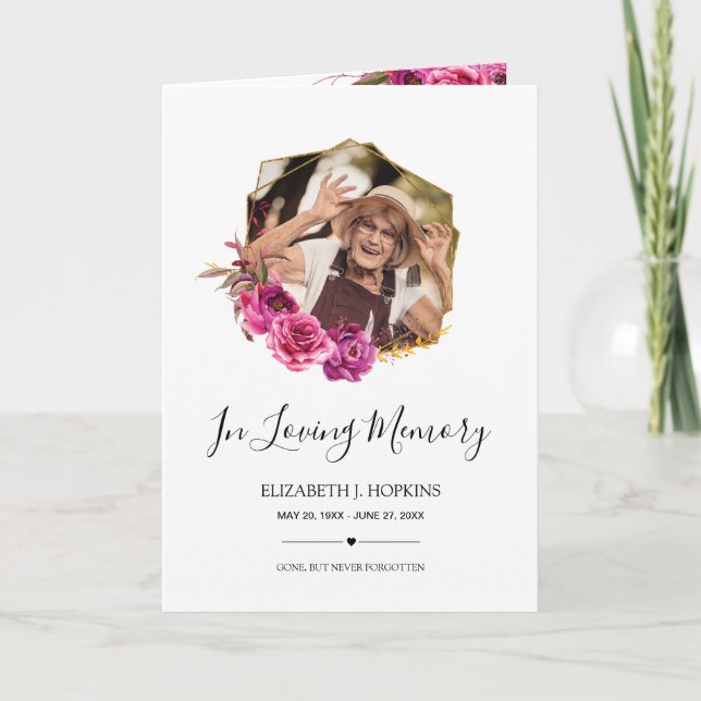 Burgundy Blossom Geometric Frame 2 Photo Funeral Programme (Front)