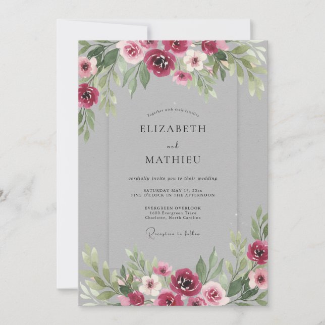Burgundy Blossom Wedding Invitation (Front)