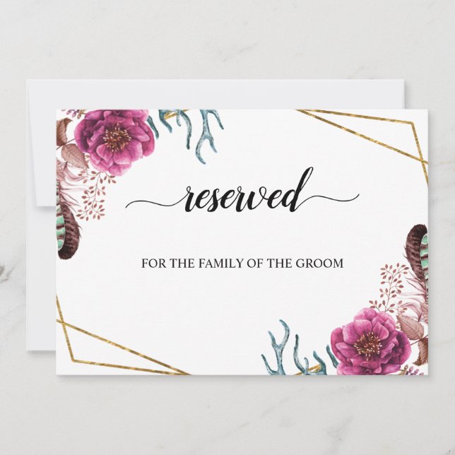 Burgundy Blossom Wedding Reserved Seating Sign Invitation (Front)