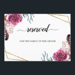 Burgundy Blossom Wedding Reserved Seating Sign Invitation<br><div class="desc">Modern and elegant design printed Boho Burgundy Blossom Wedding Reserved Seating Sign Invitation that can be customised with your text. Check out the Graphic Art Design store for other products that match this design!</div>