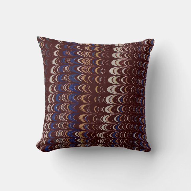 Burgundy, Blue and White Wavy pattern Cushion (Front)