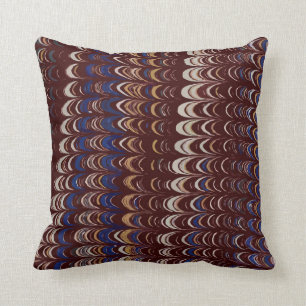 Burgundy, Blue and White Wavy pattern Cushion