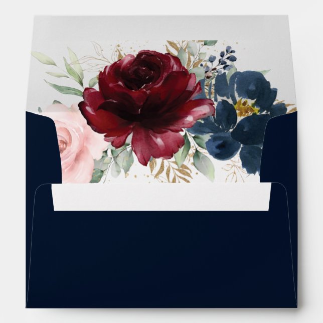  Burgundy Blue Blush Floral 5x7 Card Wedding A7   Envelope (Back (Bottom))