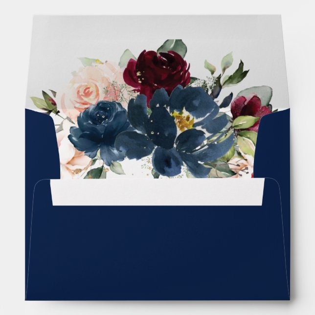 Burgundy Blue Blush Floral 5x7 Card Wedding A7  Envelope (Back (Bottom))