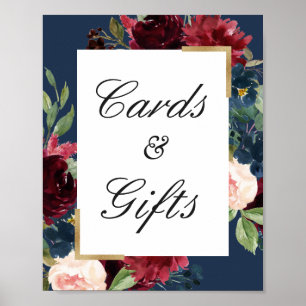Burgundy Blue Blush Floral Cards and Gifts Sign
