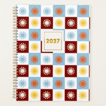 Burgundy Blue Chequerboard Starburst 2027 Planner