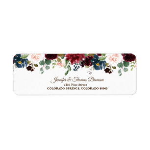 Burgundy & Blue English Flowers Return Address