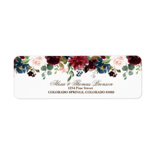 Burgundy & Blue English Flowers Return Address