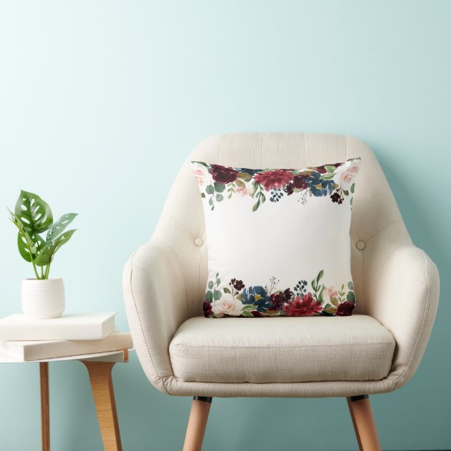 Burgundy & Blue English Flowers Wedding Favour Cushion (Chair)