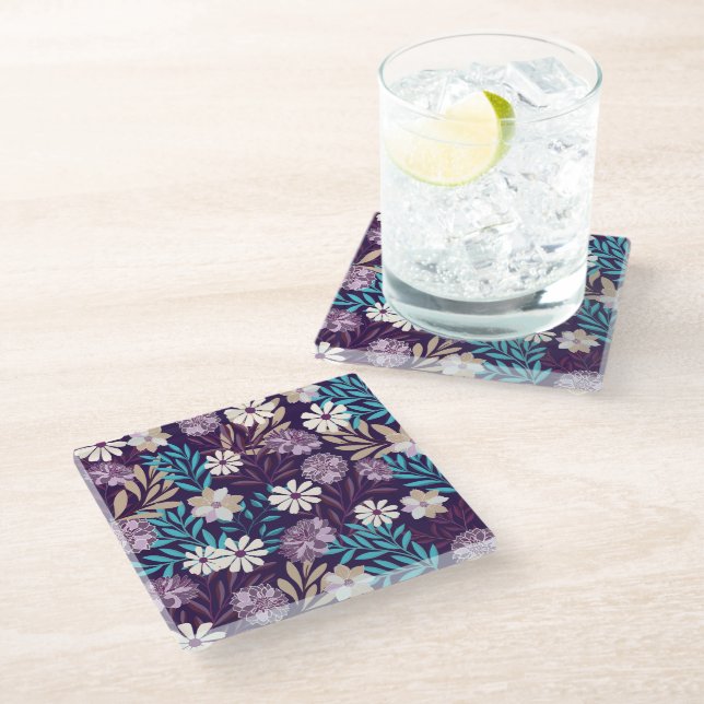 Burgundy & Blue Floral Coaster (Angled)