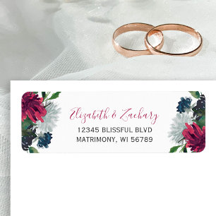 Burgundy Blue Floral Wedding Return Address