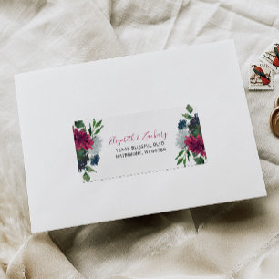 Burgundy Blue Floral Wedding RSVP Address Label
