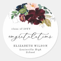 Burgundy Blue Florals Congratulations Graduation